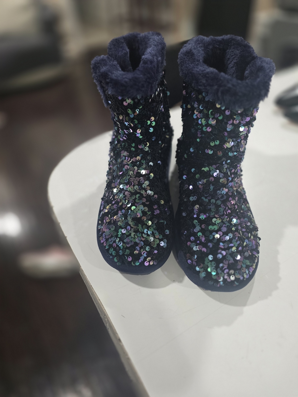 Sequin Faux-Fur Lined Boots - Navy